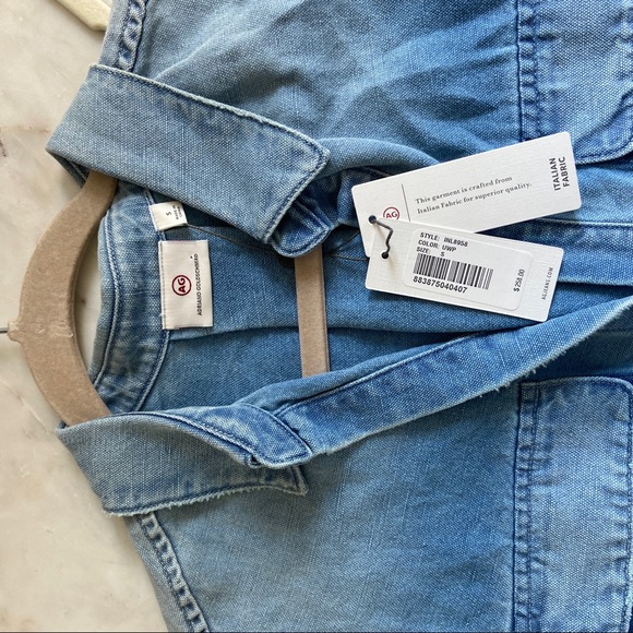 NWT Adriano Goldshmeid Peter Top in Sunwashed Patched Denim Polo - Picture 9 of 11